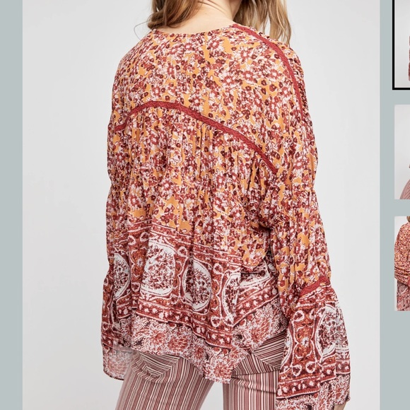 NWT Free People Lorraine Printed Kimono Cardigan Jacket Crochet Inset - Picture 2 of 7